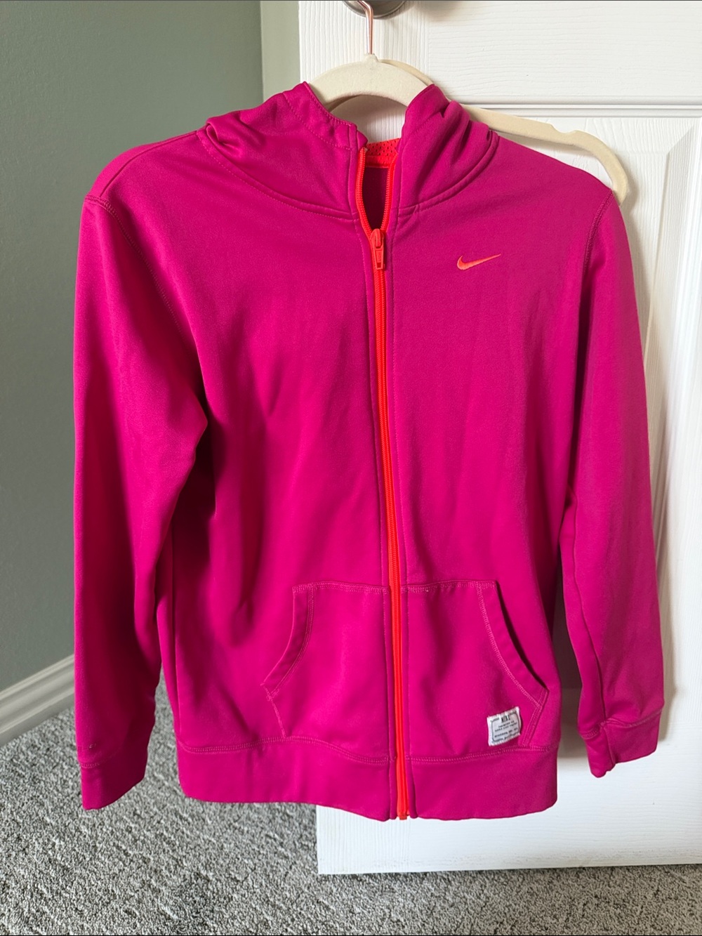 Nike Girls Hot Pink Full-Zip Hoodie with Orange Trim